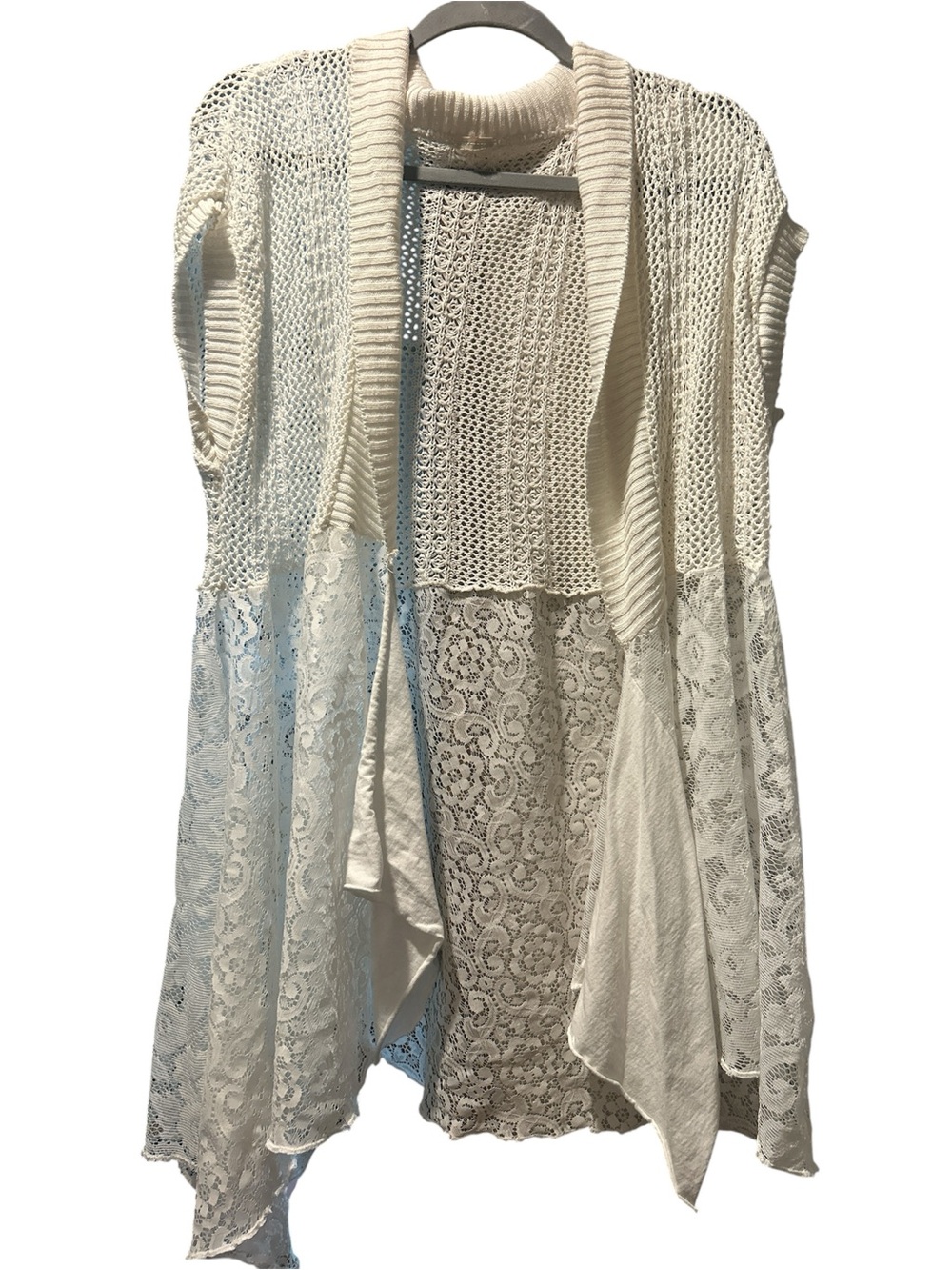 Women’s Cream Lace-Panel Open Front Cardigan